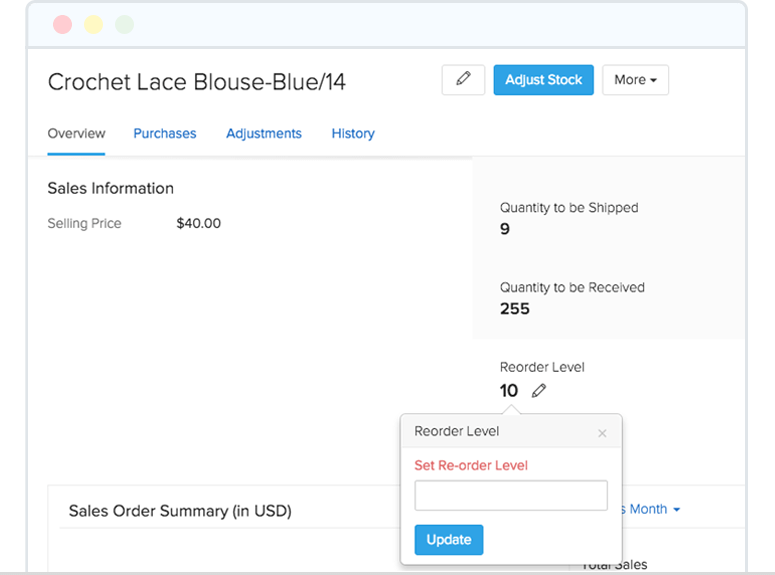 zoho inventory reordering