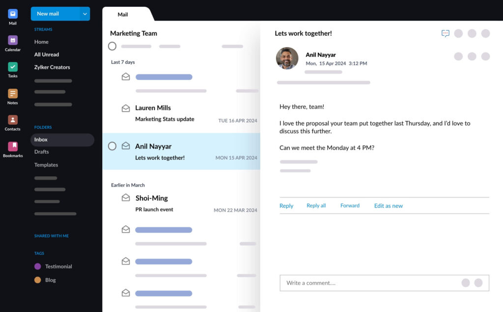 zoho mail dashboard