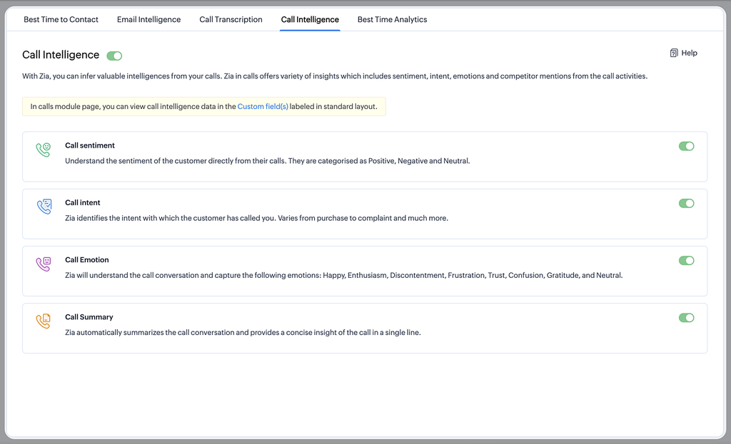 zia ai call sentiment and activity pattern coaching signals