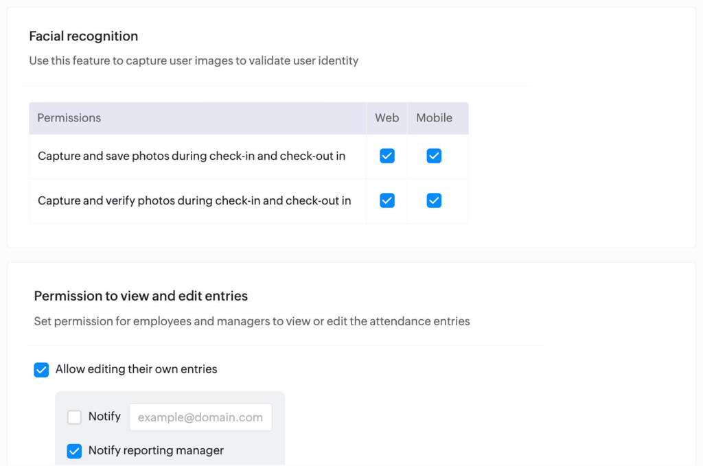 zoho people's facial recognition